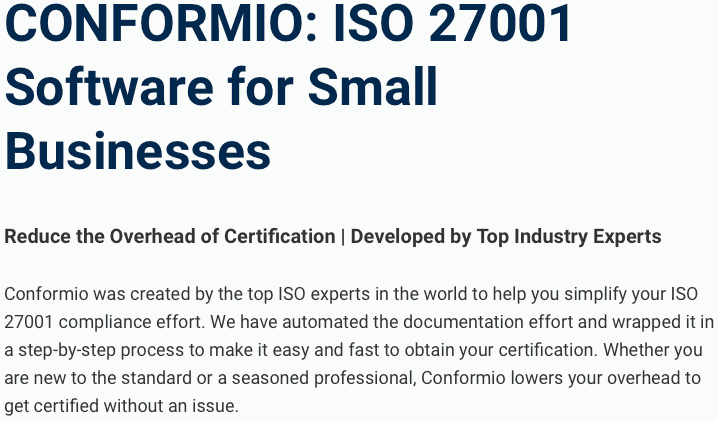 CONFORMIO: ISO 27001 Software for Small Businesses